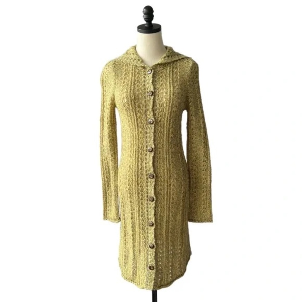Sundance Olive Mohair Blend Hooded Chunky Knit‎ Long Cardigan Sweater PL